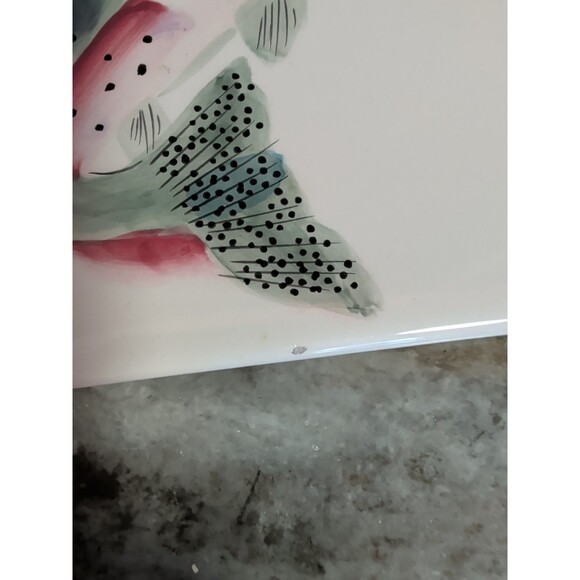 VINTAGE SARAH PETERSON RAINBOW TROUT SERVING TRIVET CARLISLE HARTSTONE SET - Picture 8 of 12